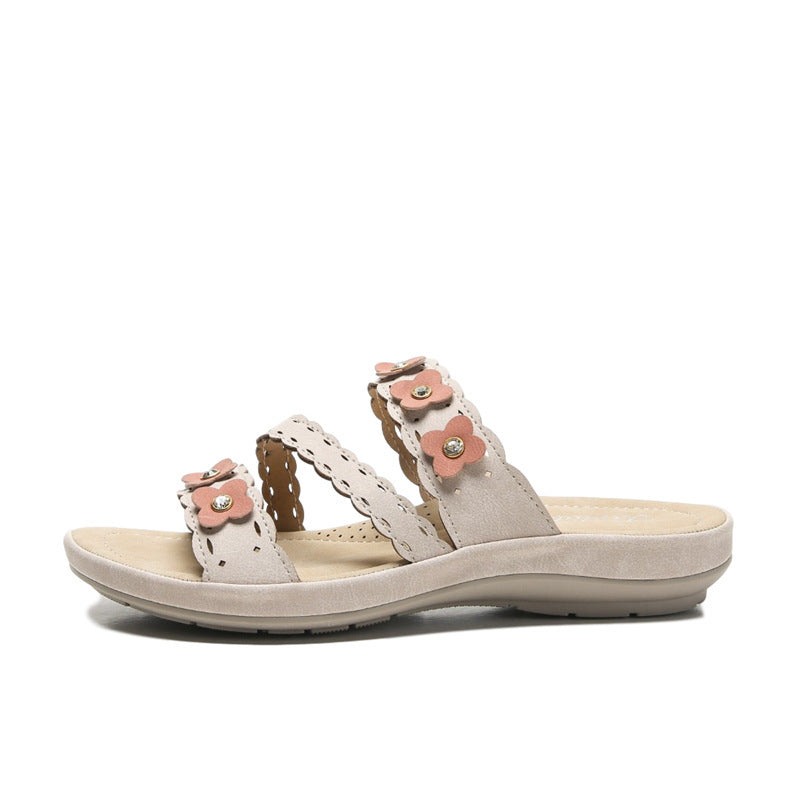 Sandales Mode Femme avec Ornements Fleuris