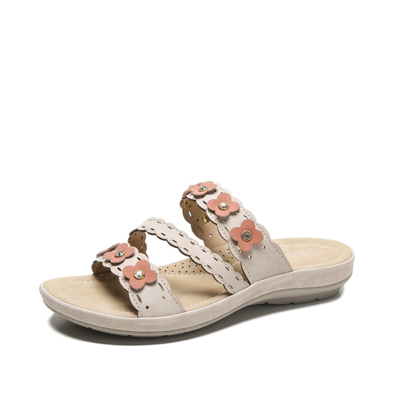 Sandales Mode Femme avec Ornements Fleuris