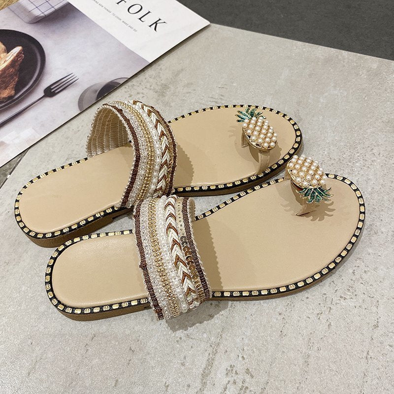 Tongs Plates Chic avec Motif Ananas et Perles