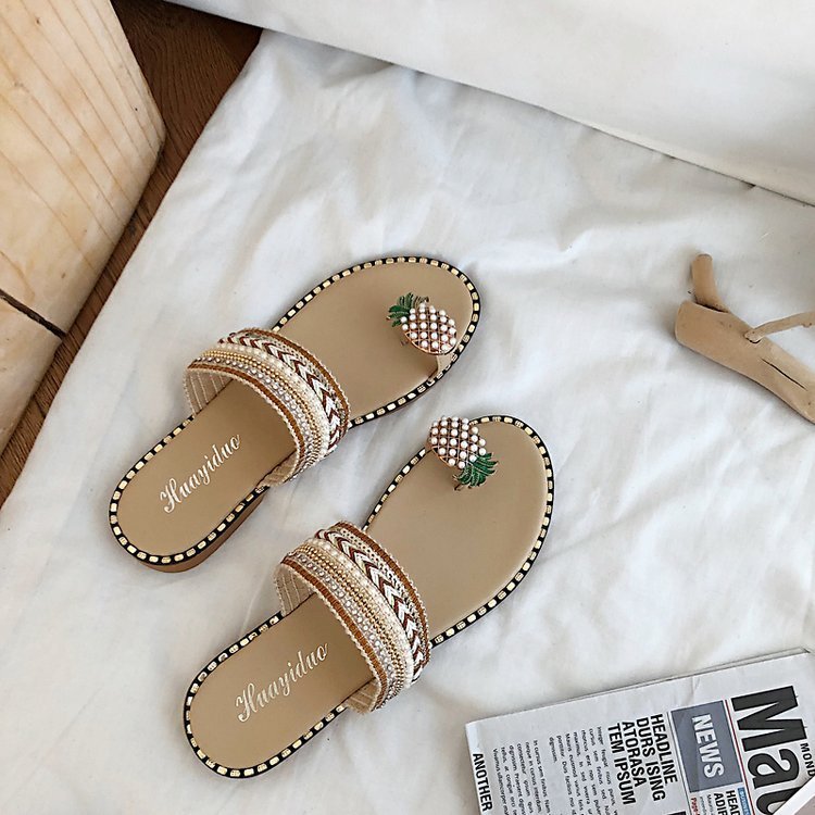 Tongs Plates Chic avec Motif Ananas et Perles