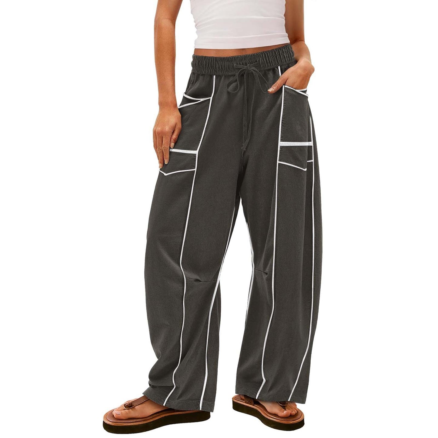 Pantalon Cargo Large à Poches Contraste