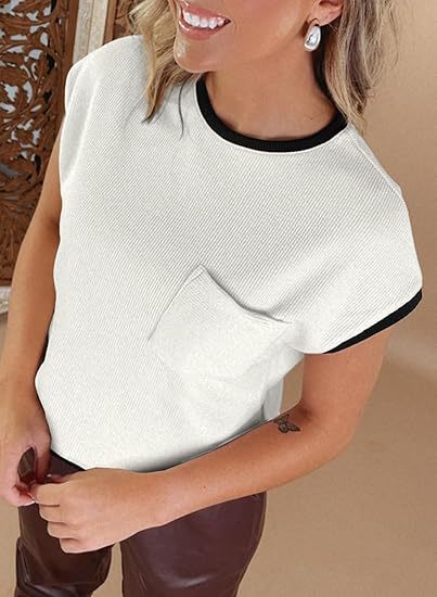 T-shirt Femme Ajusté à Manches Courtes Tricoté
