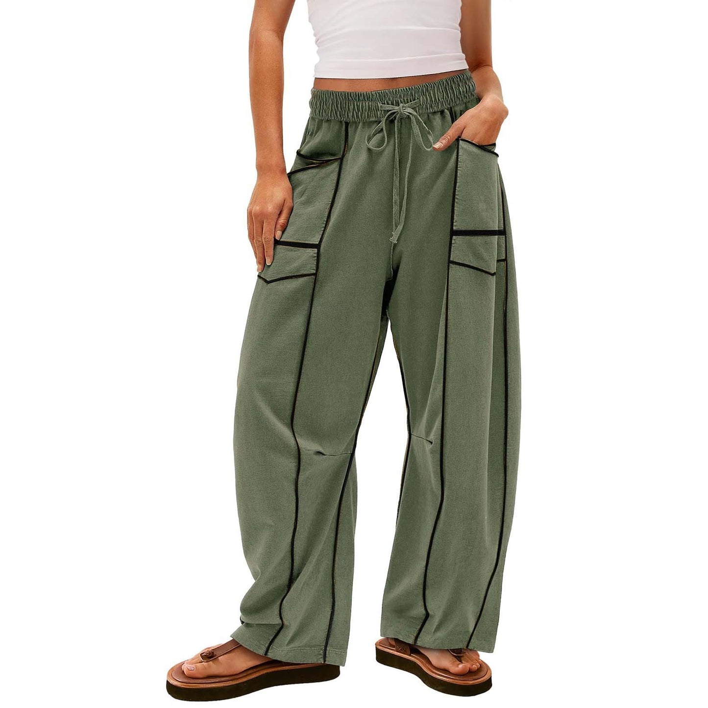 Pantalon Cargo Large à Poches Contraste
