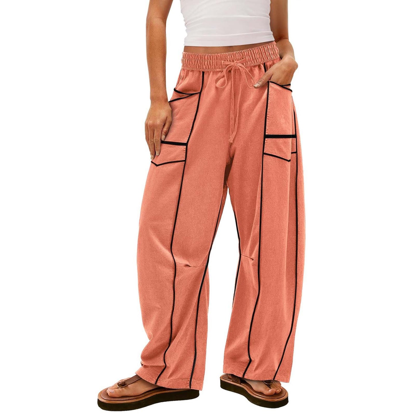 Pantalon Cargo Large à Poches Contraste