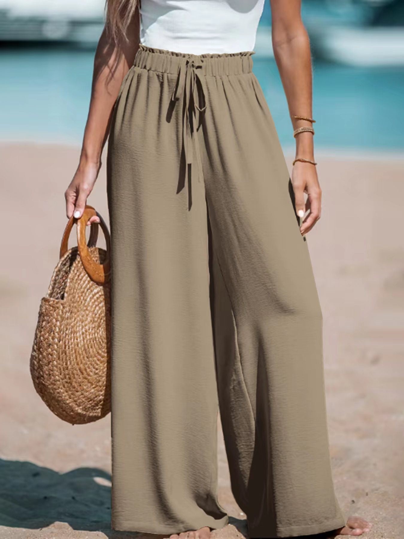 Pantalon Large Femme Taille Élastique