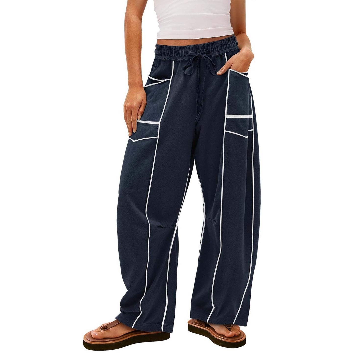 Pantalon Cargo Large à Poches Contraste