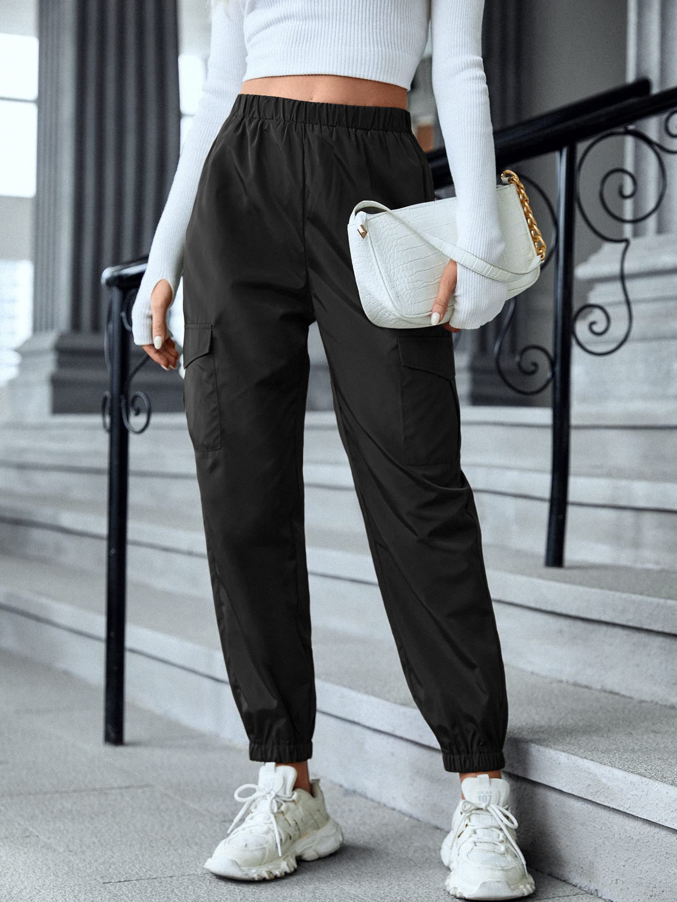 Pantalon Cargo Décontracté à Taille Élastique