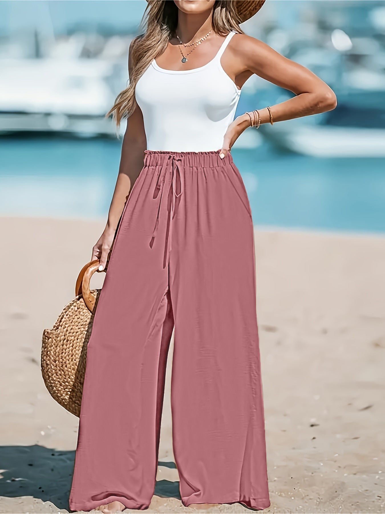 Pantalon Large Femme Taille Élastique