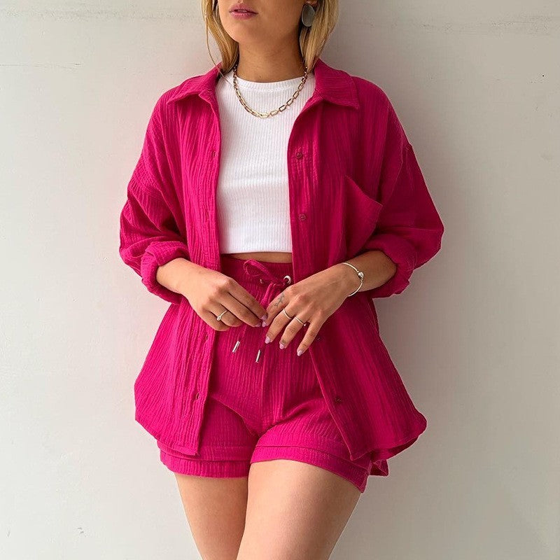Ensemble féminin en mousseline légère fuchsia