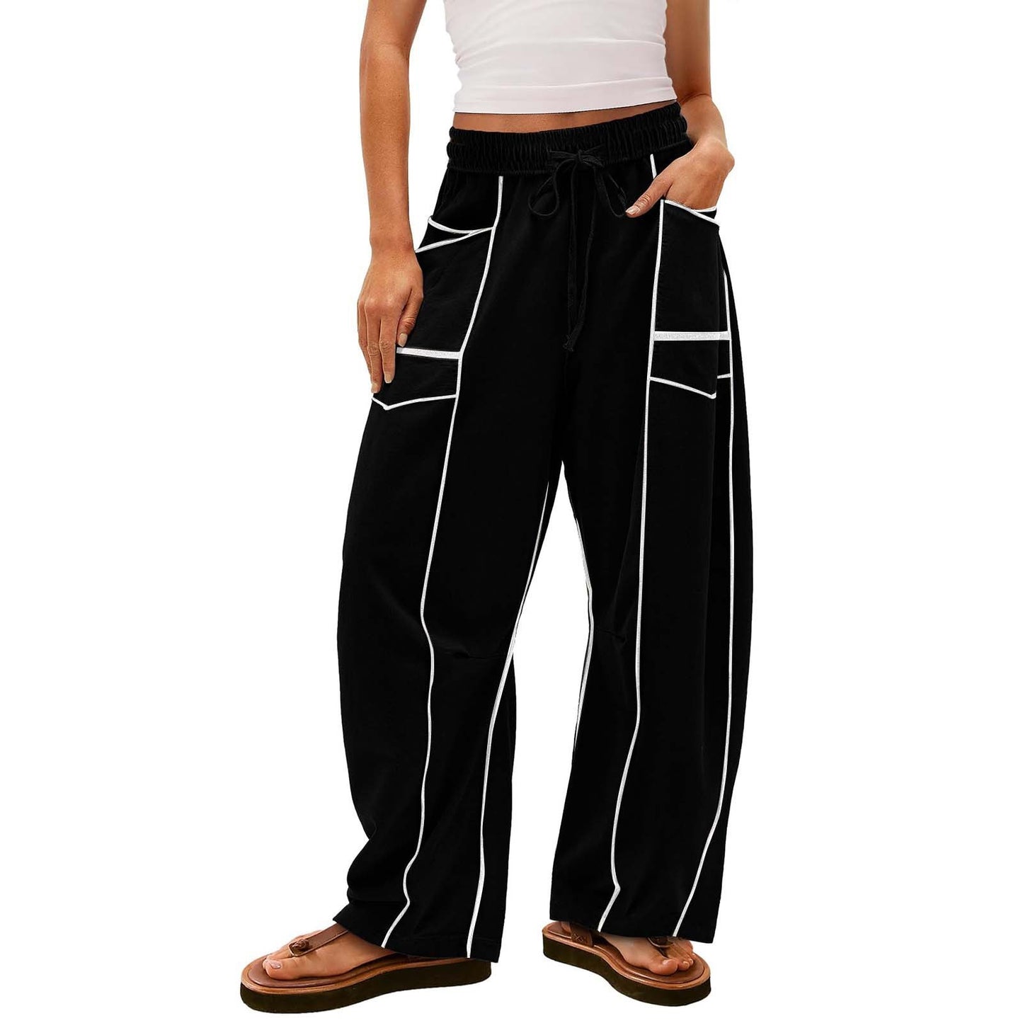 Pantalon Cargo Large à Poches Contraste