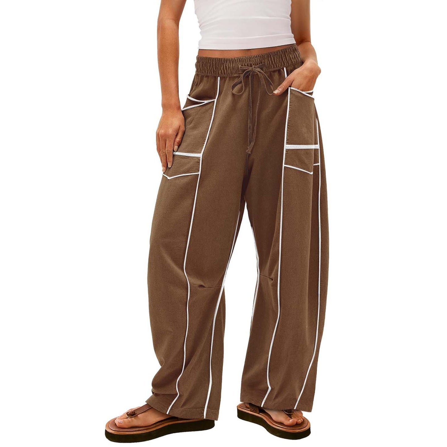 Pantalon Cargo Large à Poches Contraste