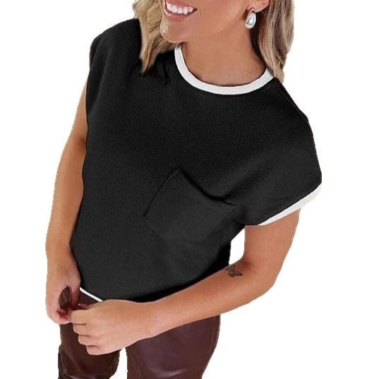 T-shirt Femme Ajusté à Manches Courtes Tricoté