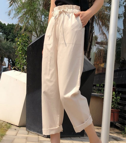 Pantalon Droit Confortable à Revers