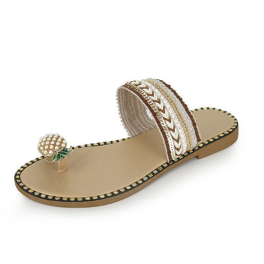 Tongs Plates Chic avec Motif Ananas et Perles